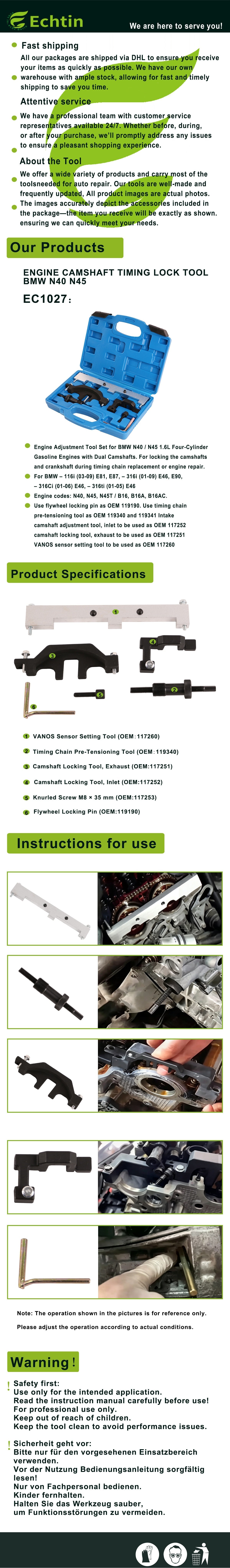 echtools EC1027 Motor Einstellwerkzeug Nockenwellen für BMW N40 N45 116i 316ti 316ci E46 E90 E87