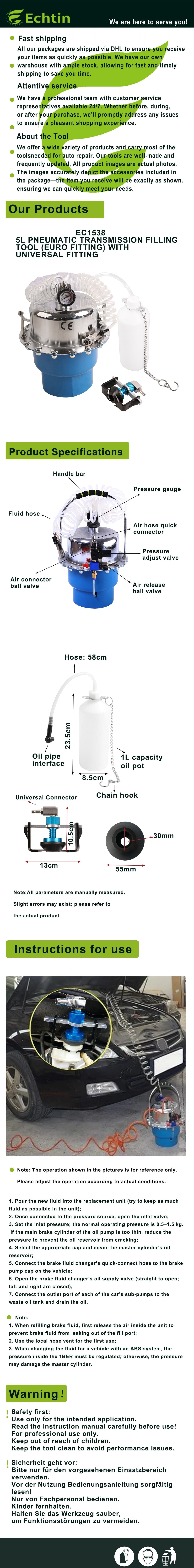 echtools EC1538 Lüfter Bremsen entlüften Bremsenentlüftungsgerät + ein Universal Adapter