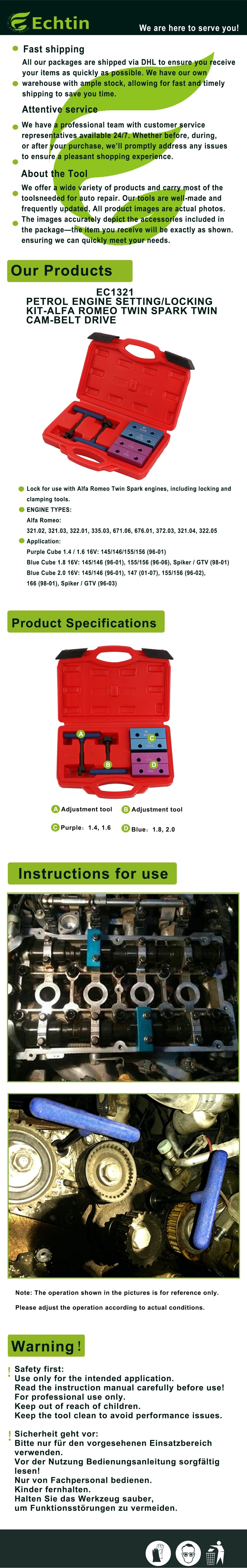 echtools EC1321 Motor Einstellwerkzeug Zahnriemen Wechsel Set für Alfa Romeo 1.4 1.6 1.8 2.0 16V