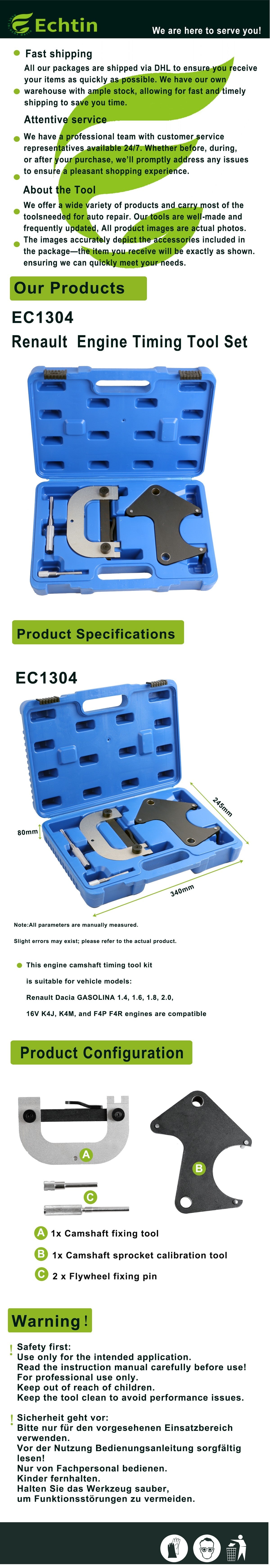 echtools EC1304 Motor-Einstellwerkzeug RENAULT LAGUNA MEGANE 1.4 1.6 1.8 2.0 16V 1.5DCi