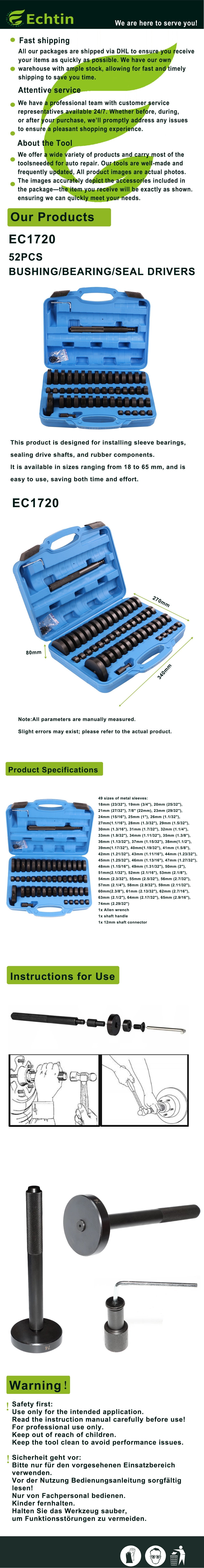 echtools EC1720 Druckstück Treibsatz zum Ein- und Auspressen von Lagern und Buchsen 18-74mm