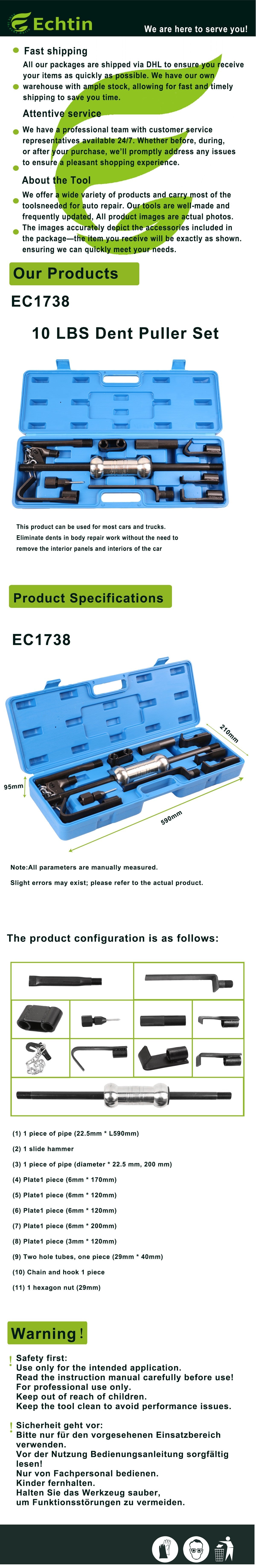 echtools EC1738 Auto Ausbeulwerkzeug Set mit Gleithammer Abzieher Dellen Ausbeulsatz KFZ Reparatur