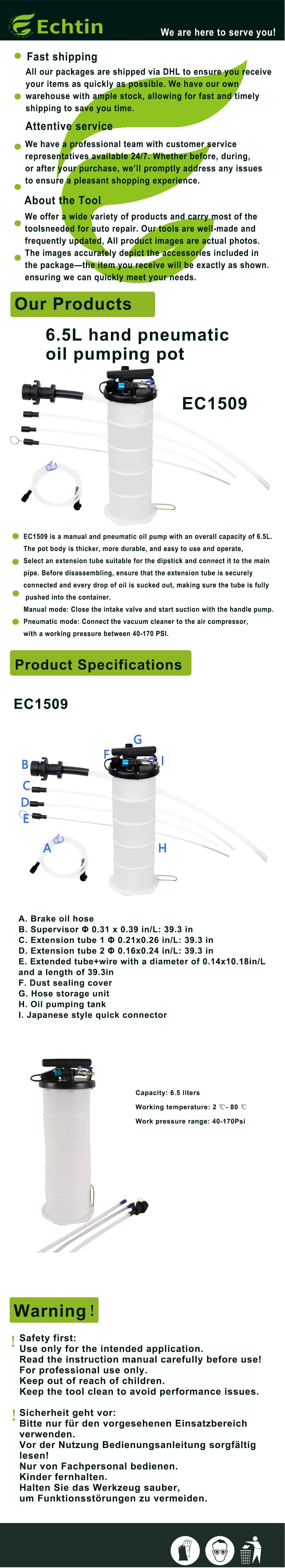 echtools EC1509 6.5L Pneumatisch Ölabsaugpumpe Öl Absaugpumpe Handpumpe Saugpumpe Flüssigkeitsabsaugpumpe