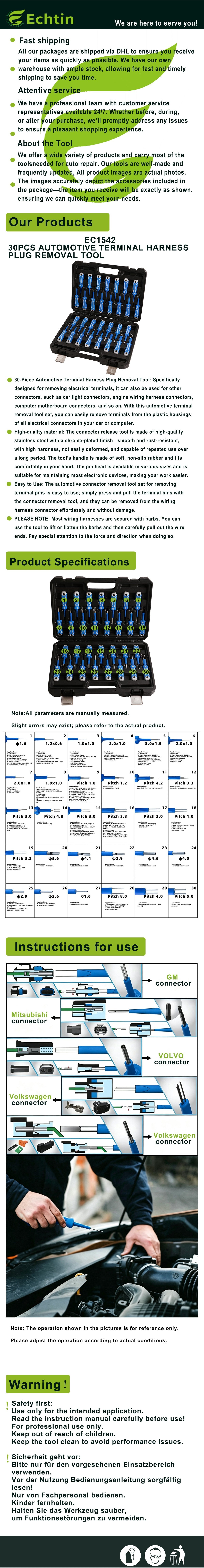 echtools EC1542 30 tlg Auto Entriegelungswerkzeug Auspinwerkzeug ISO Stecker LÖSEN Werkzeug