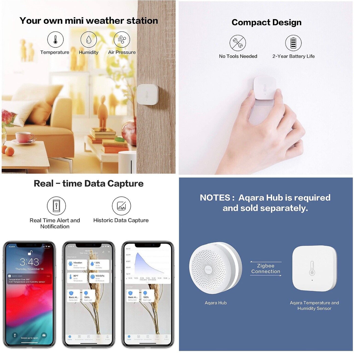Xiaomi Aqara Smart Temperatur Feuchtigkeit Luftdruck Sensor App Zigbee Drahtlos