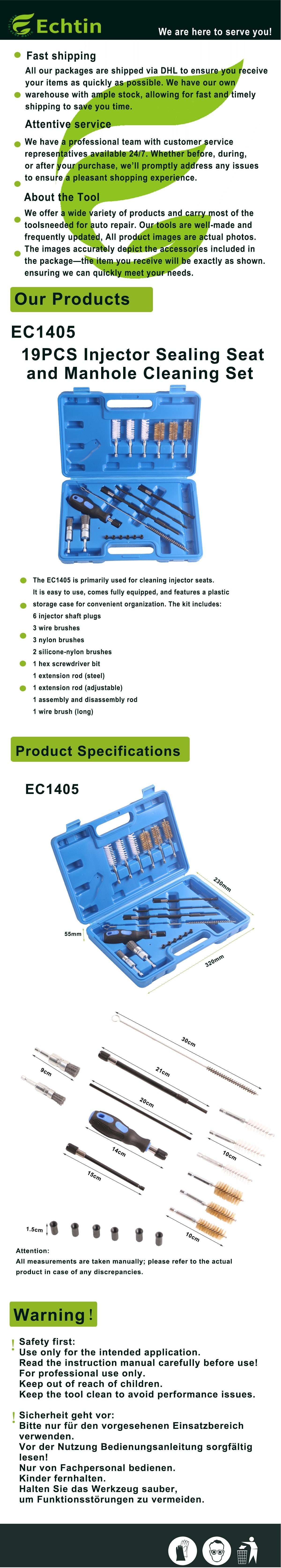 echtools EC1405 19tlg. EINSPRITZDÜSEN DICHTSITZ WERKZEUG SATZ INJEKTOR SCHACHT REINIGUNG SET
