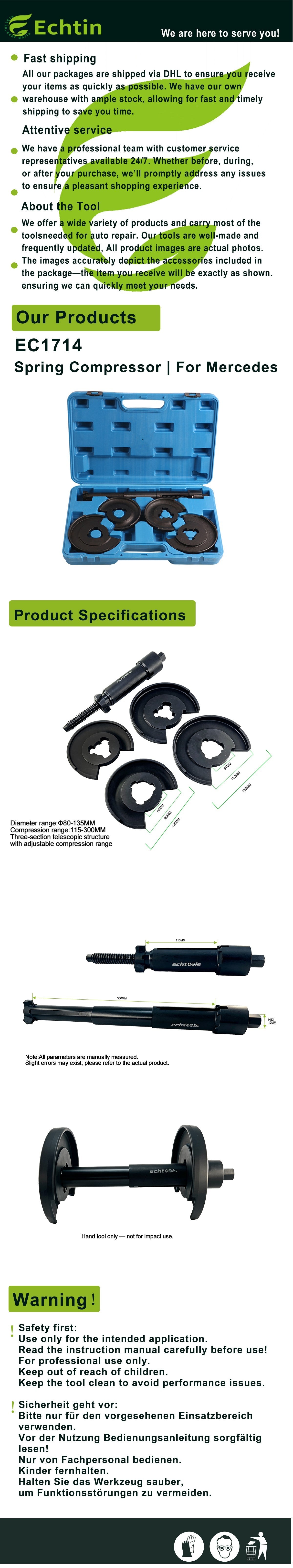echtools EC1714 Federspanner Innenfederspanner Kfz Werkzeug Kompatibel mit Mercedes Federn Spanner W201 W203 W124 W126