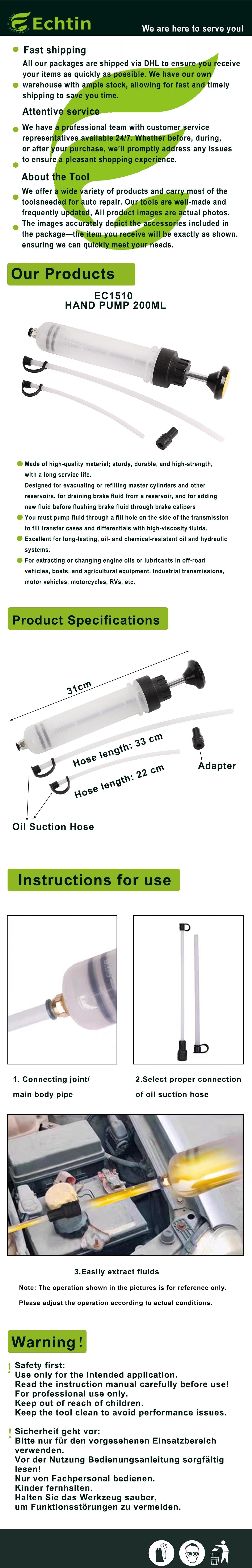 echtools EC1510 Ölabsaugpumpe 200CC Ölspritze Handpumpe Absaugpumpe Getriebeöl Motor KFZ
