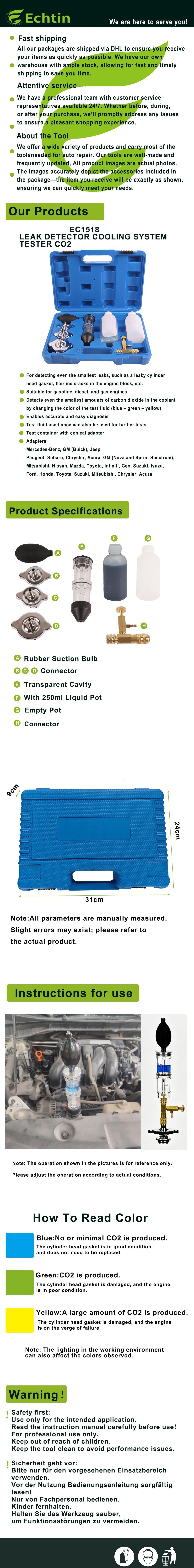 echtools EC1518 Zylinderkopf Dichtung Kohlendioxid Tester CO2 Leck Tester Kühlwasser PKW