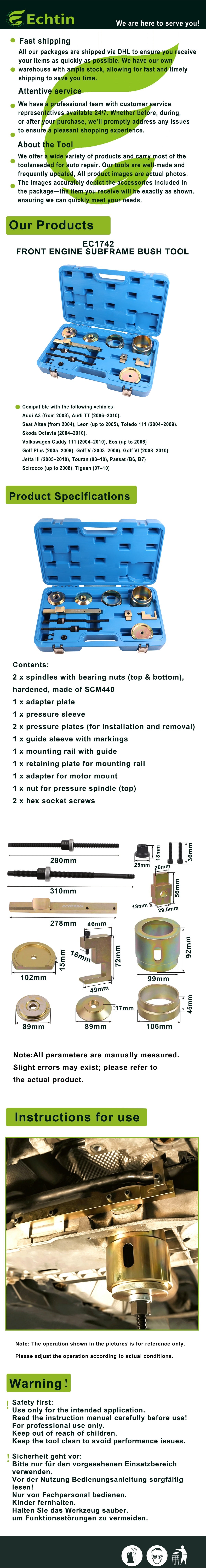 echtools EC1742 Motorstützlager Buchsen Werkzeug für Audi VW Passat Touran Golf