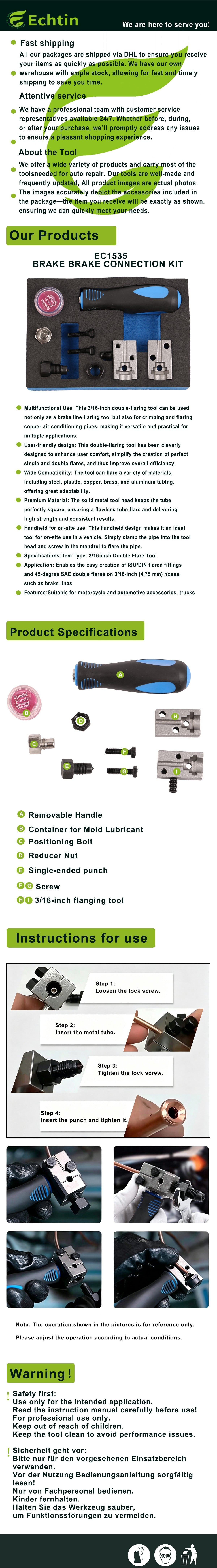echtools EC1535 Bremsleitungs-Bördelwerkzeug 3/16-Zoll-Doppel-Bördelwerkzeug für LKW Motorräder