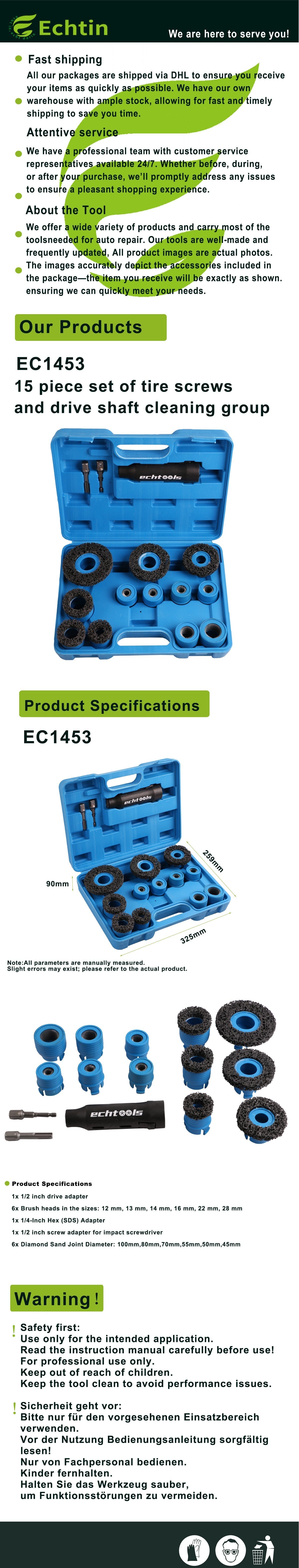 echtools EC1453 Radbolzen-Schleifer Set M12-M28 Radnaben Reinigung Rost Entferner Bremscheiben