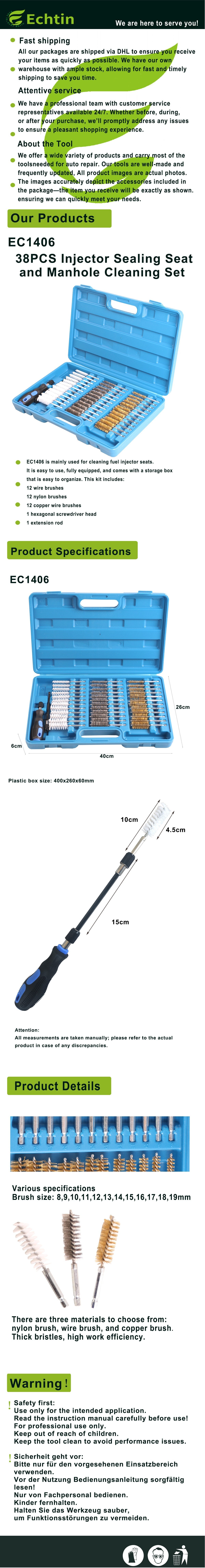 echtools EC1406 38 tlg. Rundbürsten-Set Bohrlochbürsten Nylon Messing Stahl Bürsten Satz