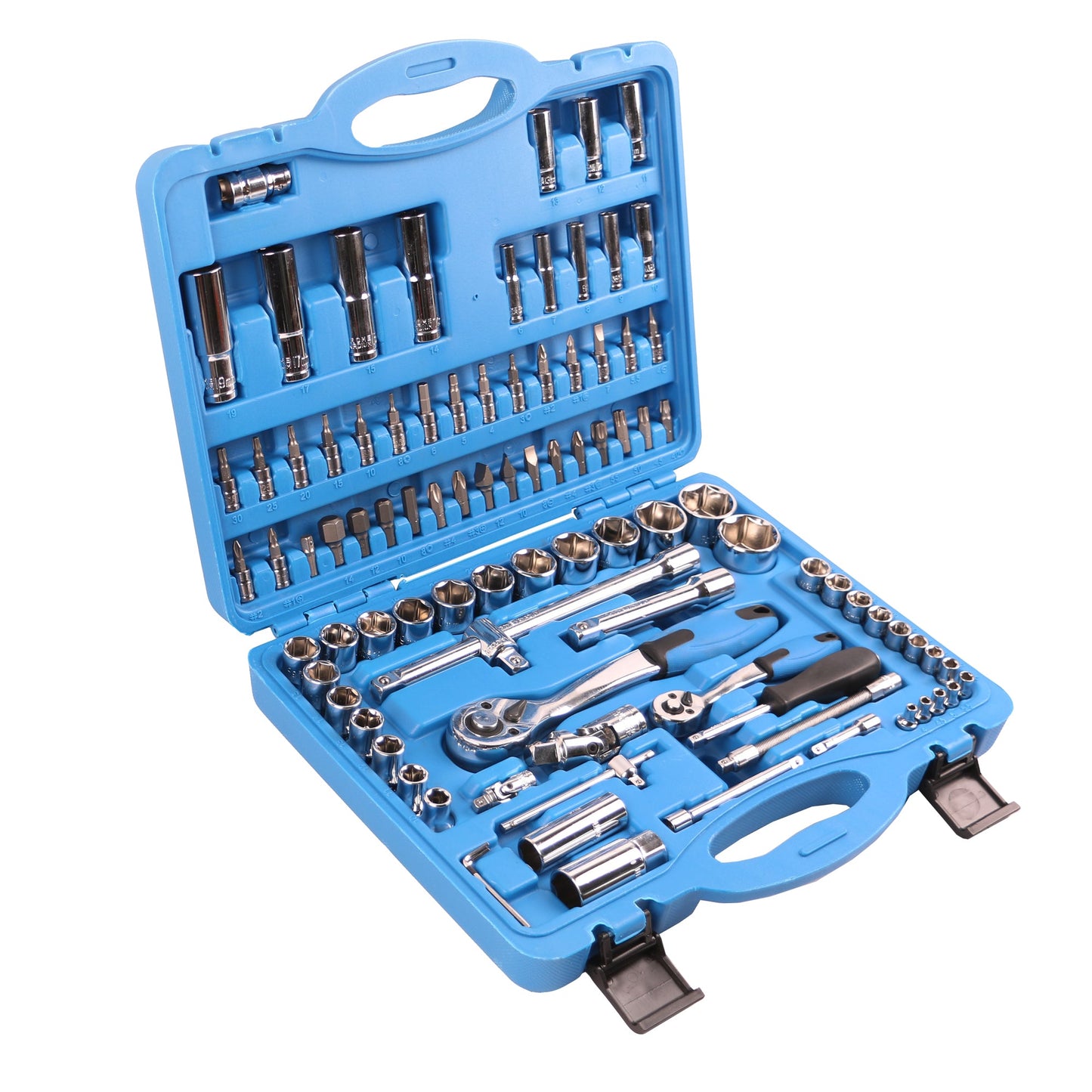 echtools EC2007 94tlg. 1/4 & 1/2 Zoll Bohrer Steckschlüssel-und Schraubenschlüssel-Set CR-V Werkstatt Garage
